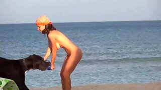beach Perfect slim girl playing on the beach big tits outdoor